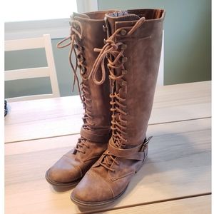 Knee high lace up brown boots